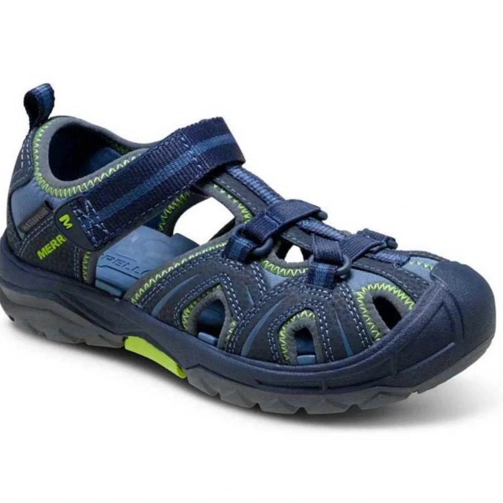 Merrell - Big Boy’s Hiker Navy &Green leather & textile water sandals shoes SZ 5